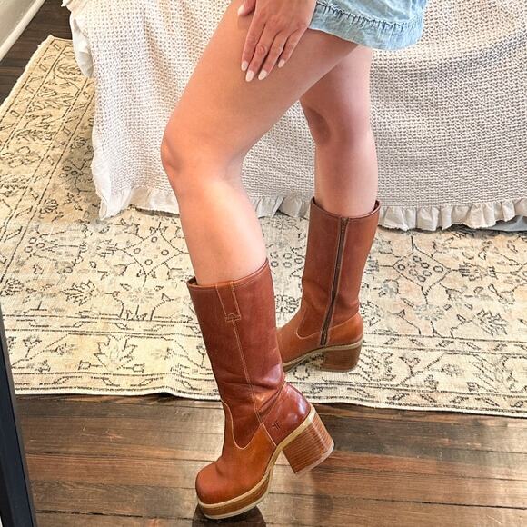 RARE Vintage Frye Dorian Brown Leather Platform Y2K Boots Size 8 - Picture 10 of 11